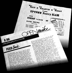 [ graphic: Open Mike newsletter with flyer for the first poetry slam